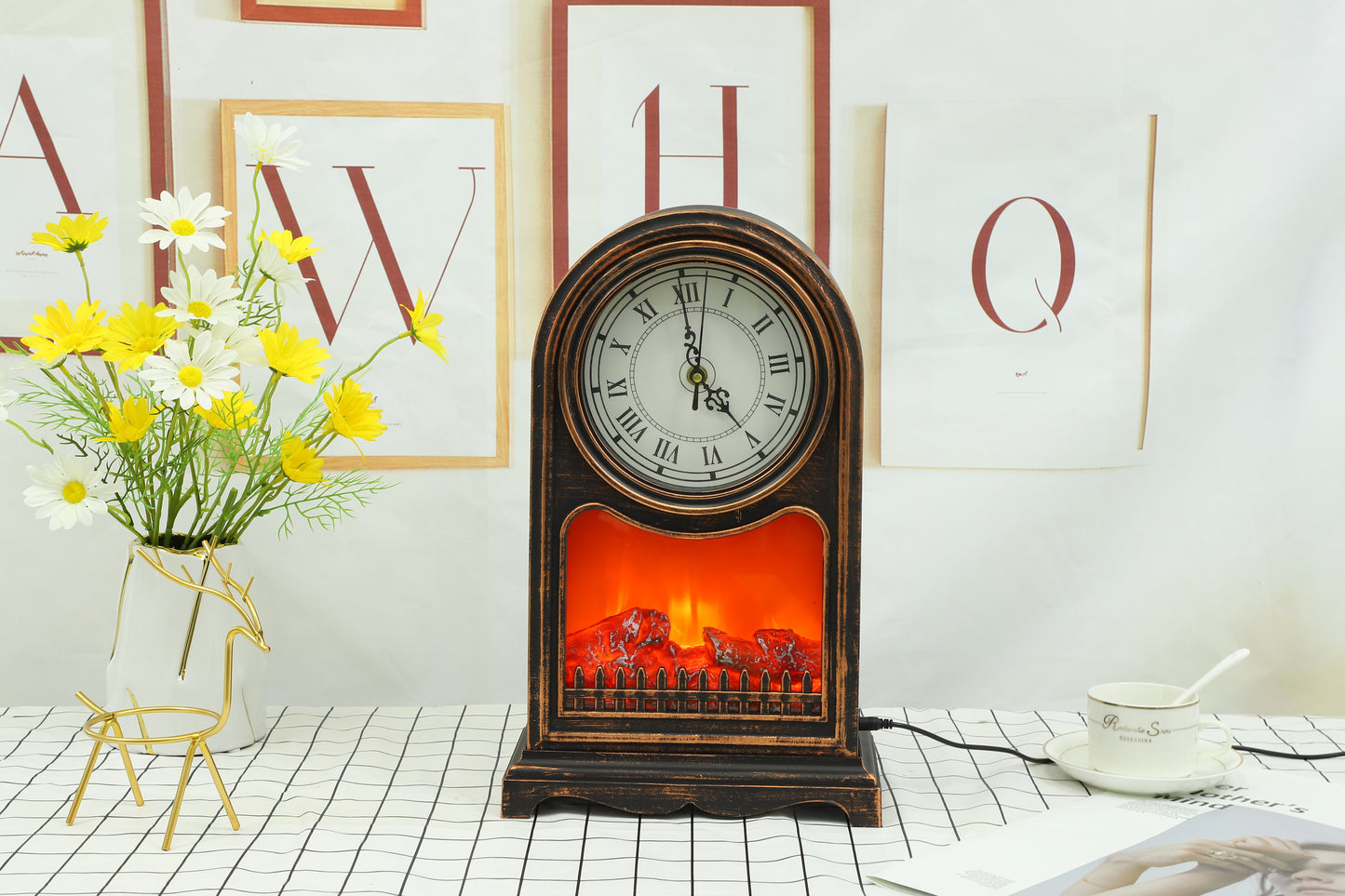 LED Fireplace Lantern - Large Clock